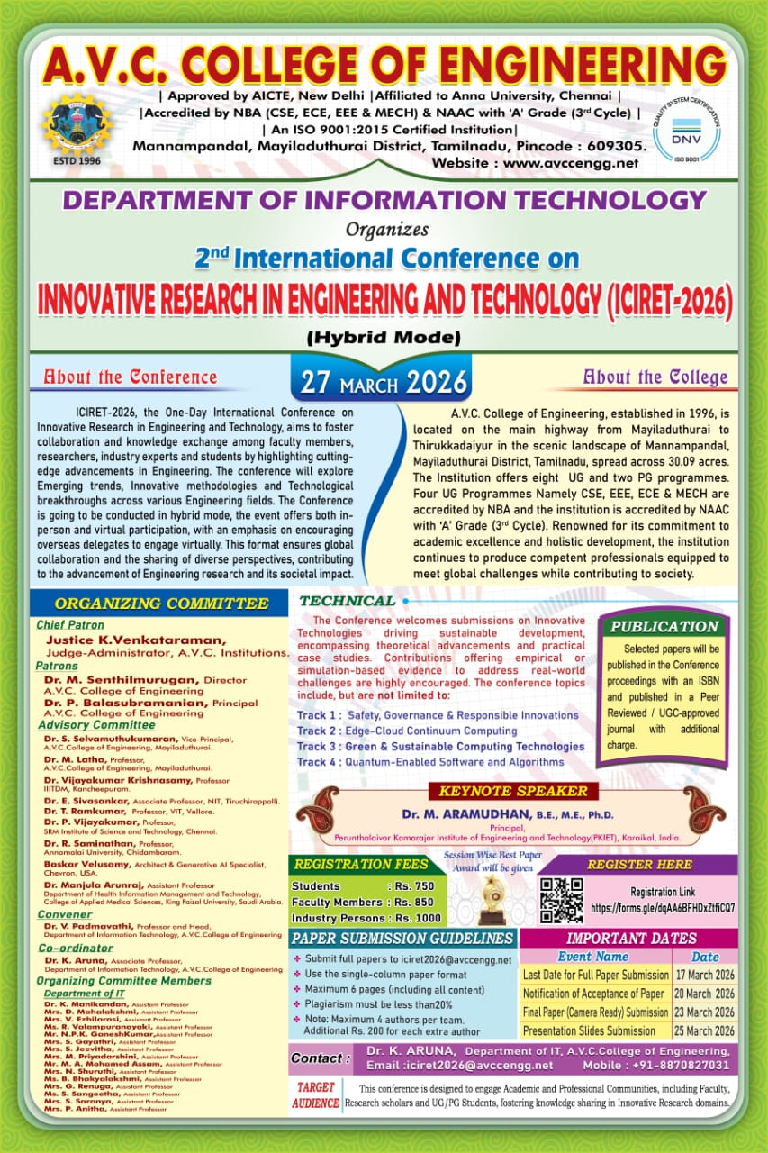 Innovative Research in Engineering and Technology(ICIRET-2026)) International Conference Poster 